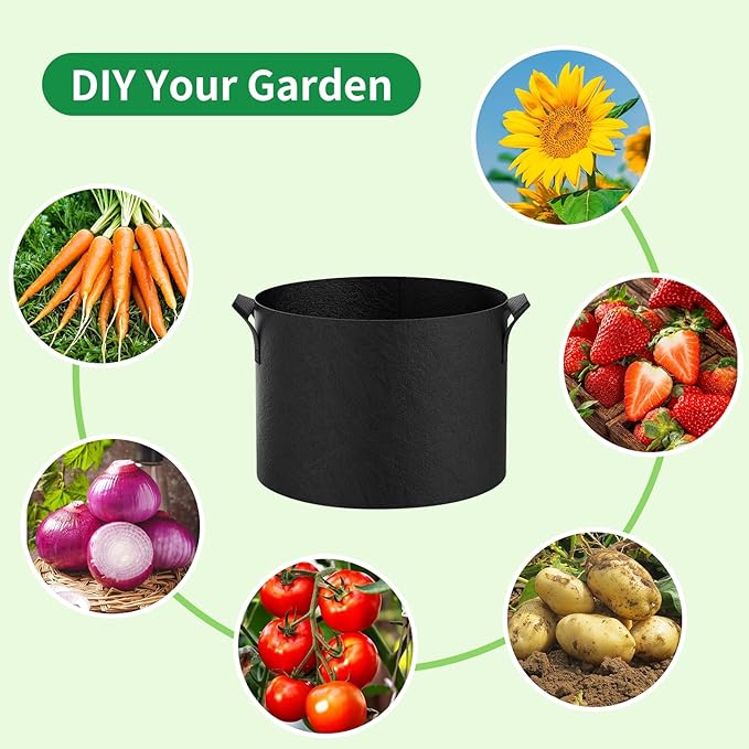 Grow Bags (3-Pack) - Heavy Duty Fabric Pots for Vegetables, Fruits, Flowers, Plants | Aeration Fabric Prevents Root Circling & Overwatering | Durable, Reusable (Round, 1 Gallon)