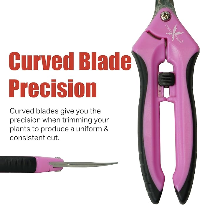 Piranha Pruner Trimming Scissors Garden Shears, Plant Trimmers, Gardening Hand Tools, Curved Stainless Steel Blade, Pink Handle