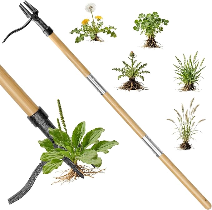 Stand Up Weed Puller Tool - 4-Claw Steel Head, 31"-44.5" Adjustable Long Handle, Heavy Duty Garden Weeder with Foot Pedal, Easy Root Removal for Lawn, Yard, Garden & Flower Bed