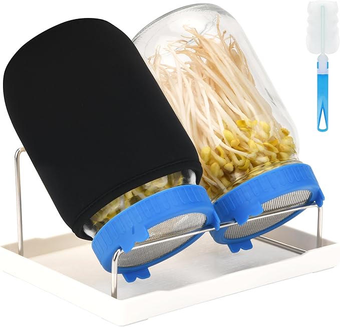  [Large Size] 68oz Sprouting Kit, 2 Sprouting Jar Kits, Wide Mouth Jar with Stainless Steel Screen Sprout Lid, 2000ml Sprouts Growing Kit, Seed Sprouter Set for Growing Broccoli, Bean, Alfalfa ﻿