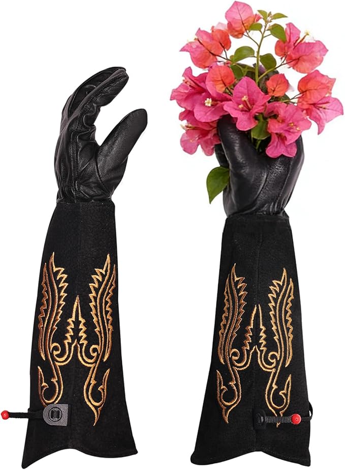 Long Leather Thorn Proof Gardening Gloves for Women/Men, Great for Rose Pruning, Cactus Handling, Weeding, Heavy Duty Gauntlet, Garden Gifts for Gardener (Western Style, Small)