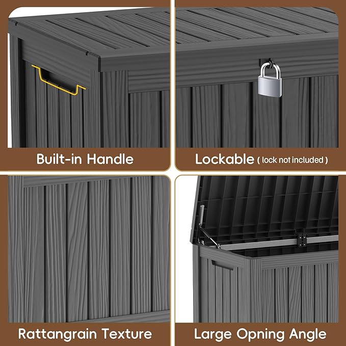 Outdoor Storage Box, Waterproof Deck Box, Outdoor Patio Storage Bin, Weatherproof (Black, 150 Gallon)