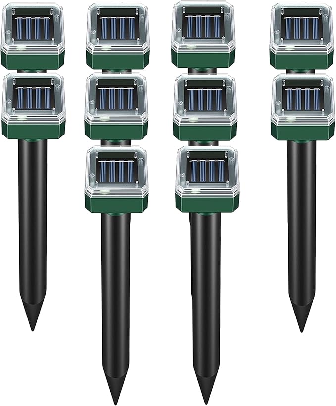 Mole Repellent for Lawns 10 Pack, Solar Powered Mole Repeller Ultrasonic Gopher Deterrent, Outdoor Waterproof Vole Vibration Stakes,Sonic Spike for Rodent Groundhog Snake Chipmunk