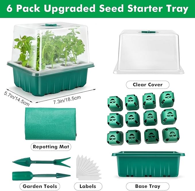 Seed Starter Tray, Seed Starting Trays with Adjustable Ventilation Humidity Planting Pot Plant Starter Kit Greenhouse Propagator Biodegradable Seedling Germination Trays Xmas (Green)