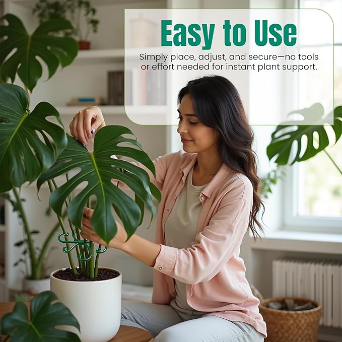 6 Pack Metal Plant Stem Supports for Indoor Plants (Green) - Houseplant Climbing Stem Supports and Stabilizer for Outdoor Plants