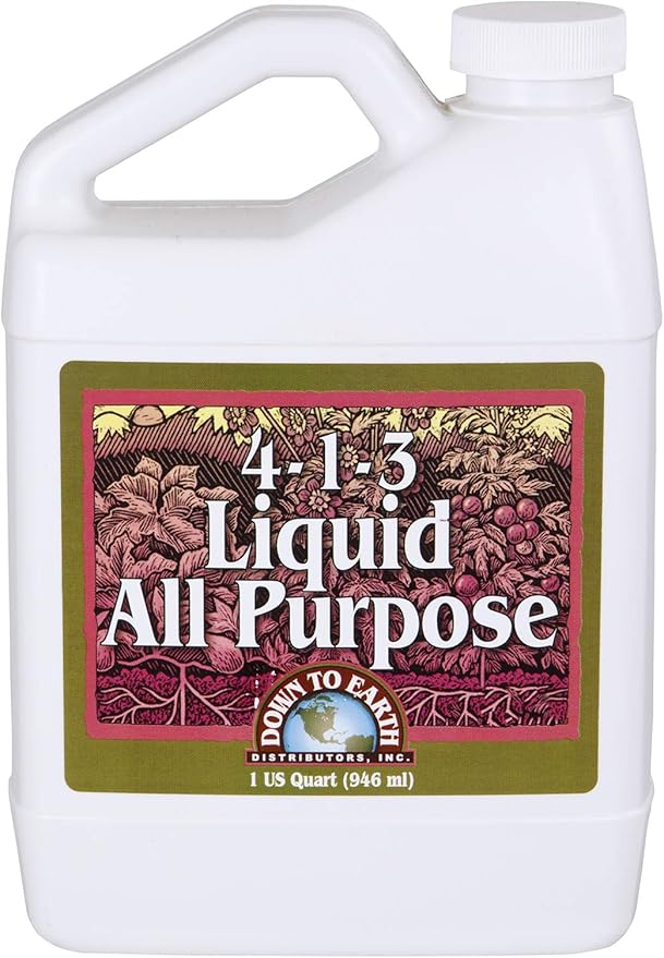 Down To Earth All Natural Fertilizers Organic Liquid All Purpose Concentrate - Plant Food for Vegetable Gardens - Makes up to 32 Gallons 4-1-3, 32 oz