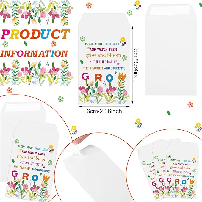 Ctosree 24 Sets Thank You Theme Seed Packets Teacher Appreciation Gifts Self Adhesive Thank You for Helping Me Grow Small Seed Envelopes Seeds Storage Packets for Teacher Graduation Gifts