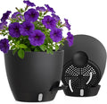 Self Watering Pots with Drainage Holes, 2 Pack 10 Inch Plant Pots with Water Level Indicator Deep Reservoir, Large Plastic Planter for Indoor Outdoor Plants - Black