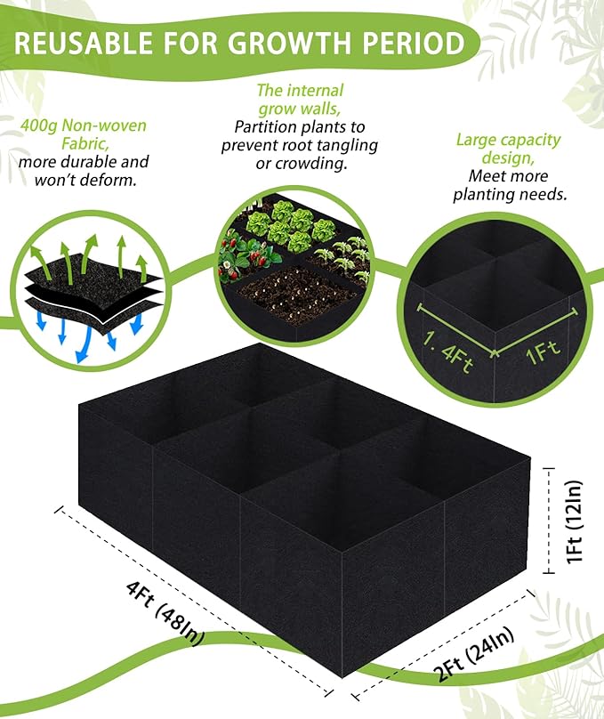 Grow Bags, Fabric Raised Garden Bed for Vegetable Herbs Gardening, 57 Gallon Fabric Planting Bags Pots Indoor Outdoor, 4x2x1ft