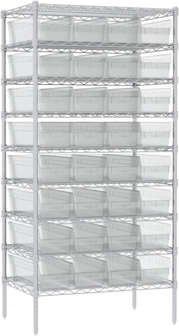 Akro-Mils 30084 Plastic Nesting ShelfMax Storage Bin Box, (24-Inch x 8-Inch x 6-Inch), Clear, (6-Pack)