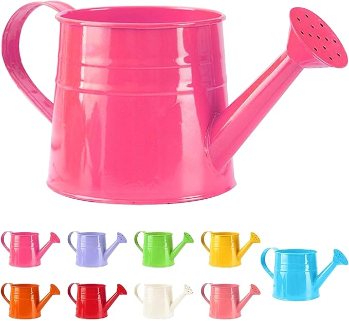 Tinplate Watering Kettle, 1L Metal Garden Watering Can, Vintage Sprinkling Can for Flowers, Indoor & Outdoor Plants, Lawn & Garden Irrigation Tool (Deep Pink)