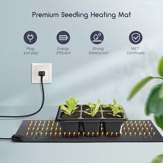 LUXBIRD Durable Waterproof Seedling Heating Mat 10”x 20.75” Warm Hydroponic Heating Pad for Indoor Plants Germination, IP67, MET Standard, LB-HM21W