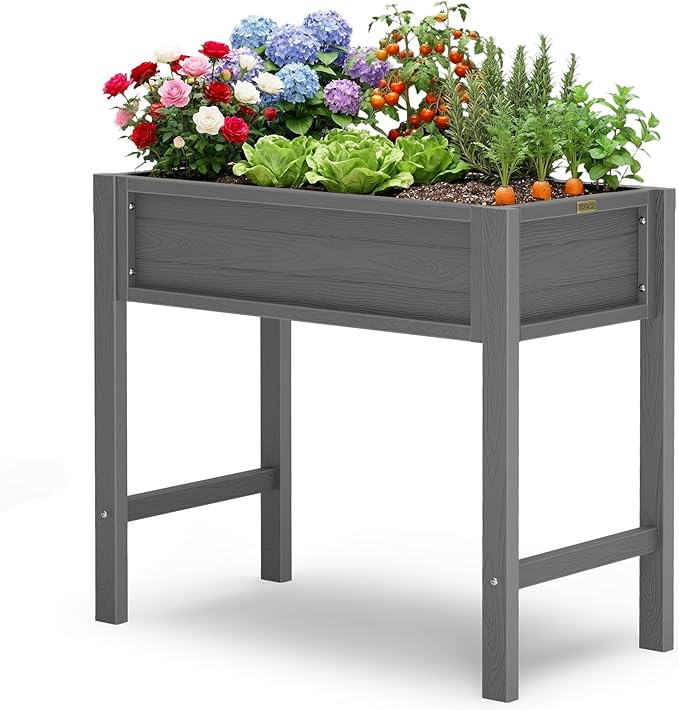 YEFU Raised Garden Beds Outdoor: 34x18x30in HIPS Raised Garden Bed for Balcony to Grow Herbs Vegetables Flowers - Planter Boxes Outdoor Withstands Moisture and UV Rays for Urban Greenery Grey