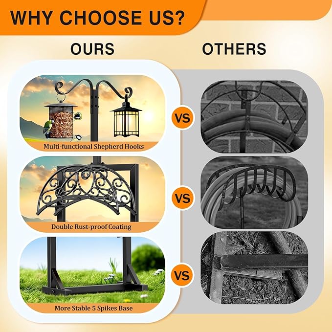 Garden Hose Holder for Outside - Upgraded Water Hose Holders with 5 Spikes & 2 Shepherds Hooks, Freestanding Hose Stand Heavy Duty Hose Hanger Hose Storage Hose Reel Rack for Outside Yard Lawn | for Outside, Upgraded, Hose Stand, Heavy Duty, Hose Hange...