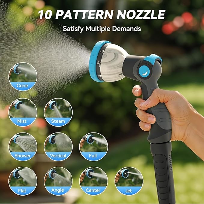 Retractable Garden Hose Reel, 1/2 in x 100 ft Wall Mount Heavy Duty Hose Reel with Any-Length Lock, Auto Rewind System, 180° Swivel Bracket, and 10-Pattern Nozzle for Garden, Dark Grey