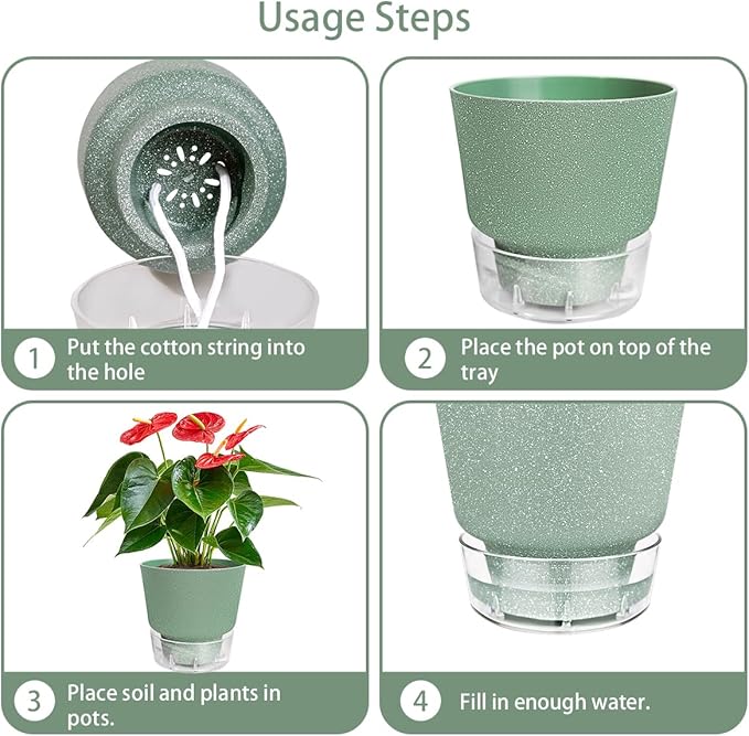 Plant Pots - 6" Orchid Pot, 5 Pack Orchid Pots with Holes - Self Watering Pots for Indoor Plants - Plant Pots with Drainage Hole and Tray Saucer (Frosted Gray)