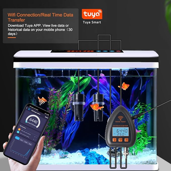 Soil PH Tester, Smart PH Meter TDS EC S.G Temp Water Quality Tester Online Aquarium Pool Hydroponics Data Logger Monitor, Garden, Plant Cultivation