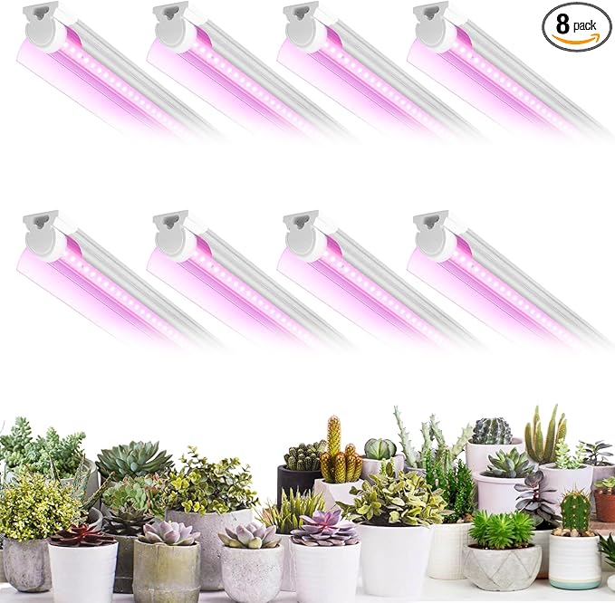 8 Pack LED Grow Light 4FT, Upgrade 336W(8×42W) High Intensity Full Spectrum Indoor Grow Lights with High PPFD Value, T8 Grow Lights for Indoor Plants, Seed Starting, Succulent, Vegetables