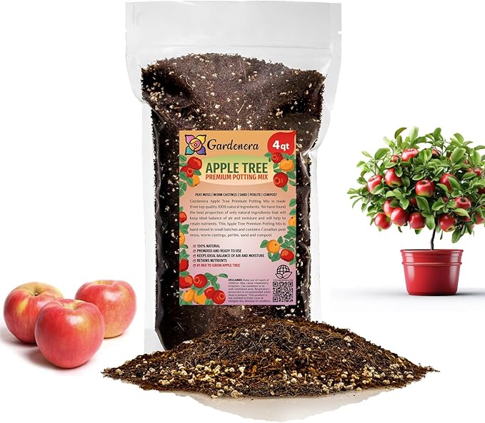 GARDENERA Premium Apple Potting Soil Mix - Perfect Balance of Nutrients, Drainage, and Aeration for Thriving Apple Trees - 4 QUARTS