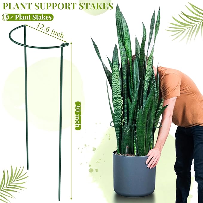 Tioncy 18 Pcs 30 H x 12.6 W Plant Support Stakes Cages for Garden, Metal Half Round Plants Tension Rods for Indoor Outdoor Large Tall Flower Vegetables Tomato Peony Rose Support