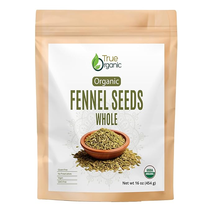 True Organic Fennel Seeds 16 oz, Gluten-Free, Non-GMO, USDA Organic Certified,For Baking,Fennel Tea and Cooking.