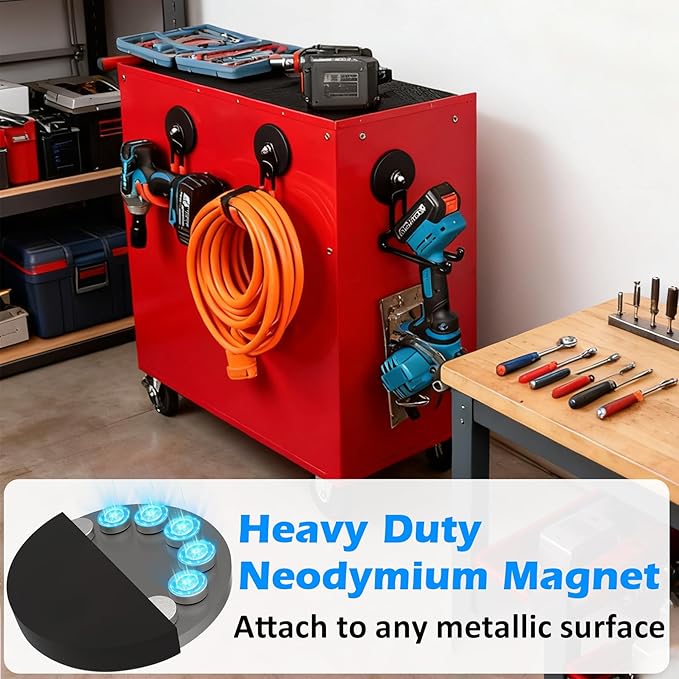 MUTUACTOR Updated Magnetic Hook Heavy Duty,40lbs 2-Pack Super Strong Magnet Garage Hook,Anti-Scratch Large Magnets Hook for Hanging Impact Drivers Trailer Cord Shovel Tool Organizer
