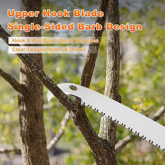 Pole Saw Manual 13.2 FT Adjustable - 2-in-1 Tree Trimming Tool with Steel Blade | Lightweight Pruning Saw for Forestry, Yard, Garden, Patio, Reach High Branches with Ease