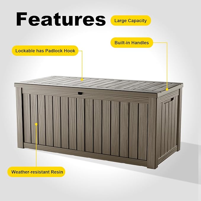 150 Gallon Deck Box Large Outdoor Storage Box Waterproof for Patio Furniture,Outdoor Cushions,Garden Tools and Pool Supplies,Weatherproof(Grey,150Gallon)