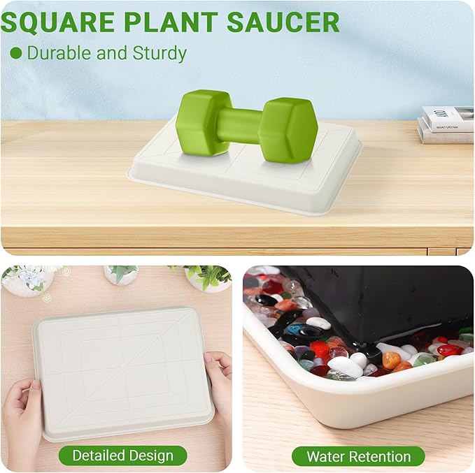 GREANER 11 Inch Plant Ttray, 3 Packs Durable Plastic Humidity Trays for Indoor Plants, Plant Saucers for Outdoors, Drip Trays for Potted Plants(Beige)
