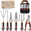 Yesker Gardening Tools 7-Piece Heavy Duty Garden Tool Set Gardening Supplies Gifts for Women Men Gardening Hand Tool Kit with Non-Slip Ergonomic Handle, Garden Bag, Pruning Shears, Black Orange