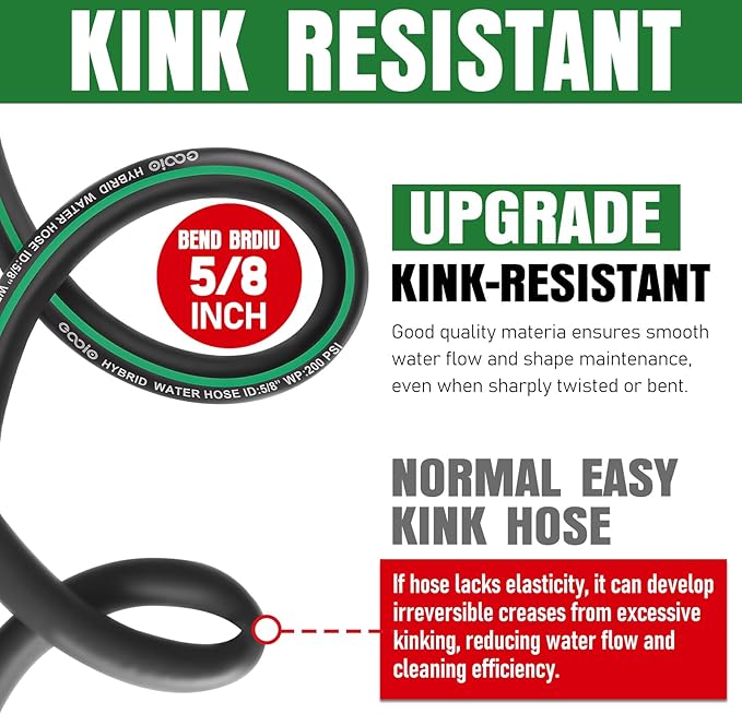 Heavy Duty Garden Hose 5ft, NON-EXPANDABLE Flexible Water Hose, Kink Resistant Lightweight Hybrid Hose, Leakproof Hose Male to Female Fittings