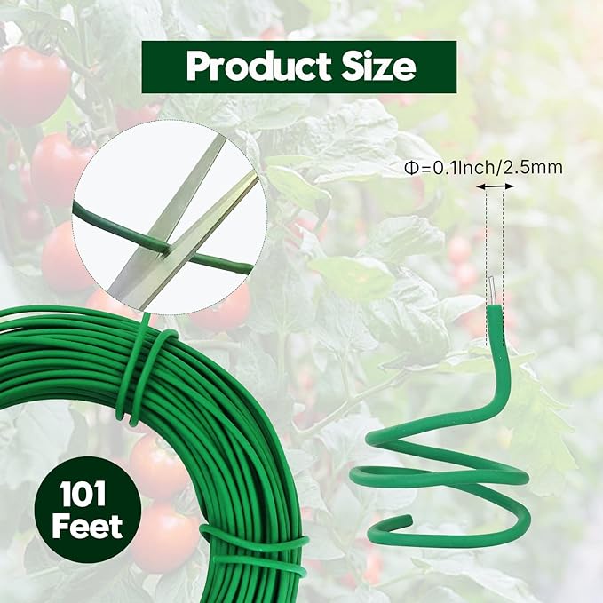 101 Feet Green Soft Plant Tie - 2.5mm Flexible Twist Garden Wire for Climbing Plants, Tomatoes, Bonsai & Office/Home Organizing