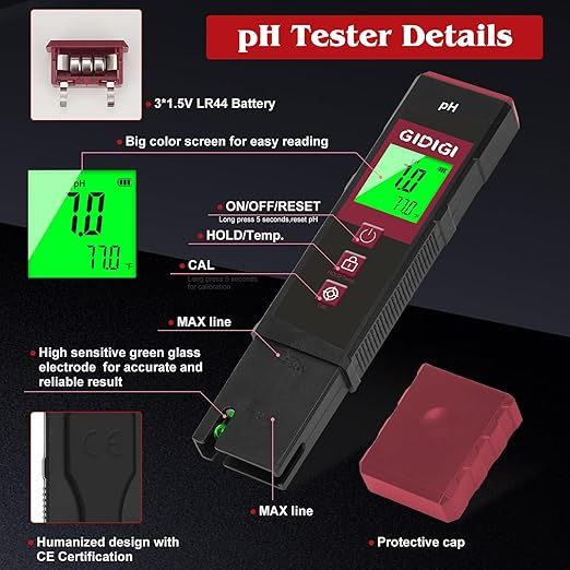 Digital pH Meter for Water, High Accuracy UL-Certified pH Tester with Color LCD Backlit Display and pH Test Strips, Water Quality Tester for Pool, Hydroponics, Aquarium, Hot Tub, Drinking Water