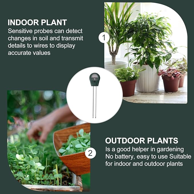 Sewroro 3-in-1 Soil Moisture and Ph Tester with Light Sensor for Garden Lawn Indoor Outdoor Plant Care Mini Soil Detector with Analog Pointer for Household Flowerpot Analysis