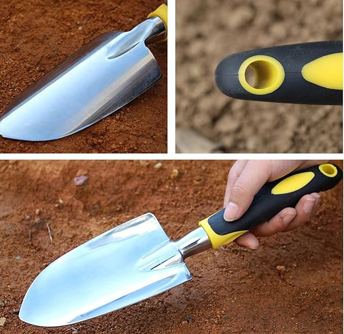 3-Piece Gardening Tool Set, Heavy Duty Hand Tools with Ergonomic Non-Slip Handle, Includes Trowel, Transplanting Spade & Hand Rake Cultivator, Ideal for Planting, Weeding & Small Garden Tasks
