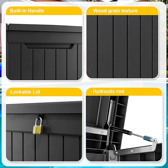 281 Gallon Large Resin Deck Box, Lockable Outdoor Storage Box for Patio Cushions Storage Furniture,Garden Tools, Pool Supplies, Weatherproof and UV Resistant (Black)