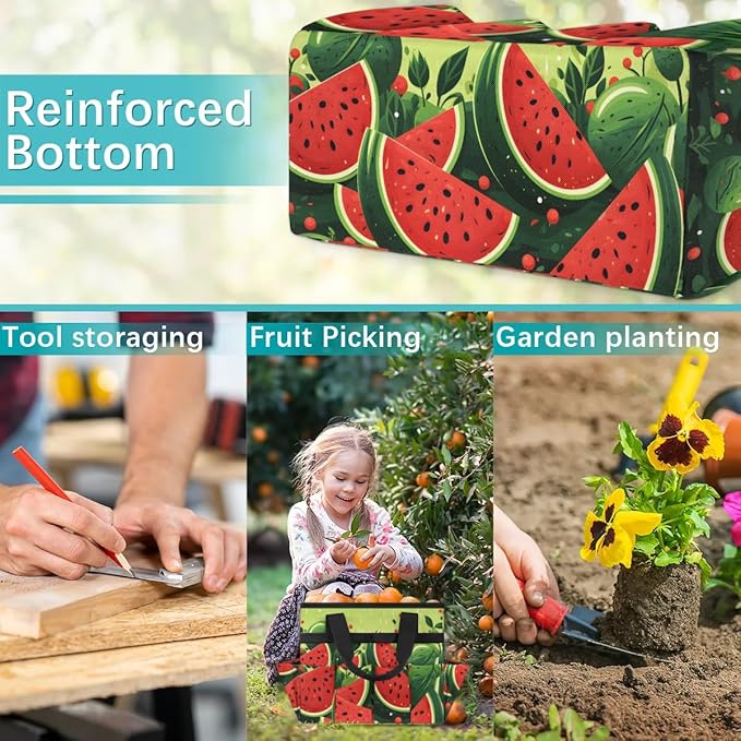 Garden Tool Bag Organizer Garden Tote Bag with Pockets Sweet Watermelon Tool Storage Organizer Gardening Tool Kit Holder 13" x 6.8" x 2.8"