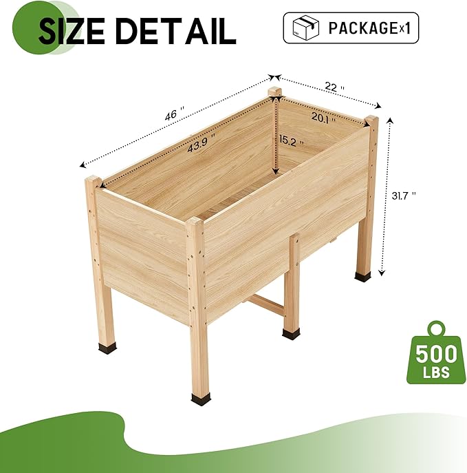 AMERLIFE 4x2 Ft Raised Garden Bed with Legs and Drainage Holes, 16 Inch Deep Elevated Wood Planter Box for Vegetables, Flowers, Herbs, Balcony, Patio, Backyard
