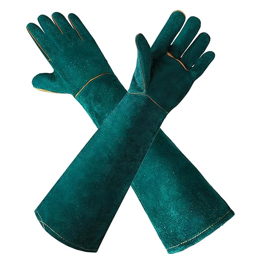 Gardening Gloves 23.6", Thorn-Resistant Long Gauntlet, Split Cowhide Leather Protective Gloves with Reinforced Palm, Fireplace/BBQ/Forge, Welding Heat-Resistant, Animal Handling Bite-Resistant