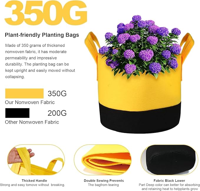 Grow Bags 5Gal/7Gal/10Gal * 2 ，6 Pack Vegetable/Flower/Plant Grow Bags ，Plant Fabric Pots with Handles for Garden and Outdoor Planting (6 Colour, 10 Gallon)
