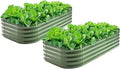 2-Pack Galvanized Steel Raised Garden Beds 8x2ft Oval - 17" Tall 9-in-1 Modular Planter Boxes for Vegetables/Flowers, Rust-Proof Metal Outdoor Planters with Rubber Edging (Green, Set of 2)