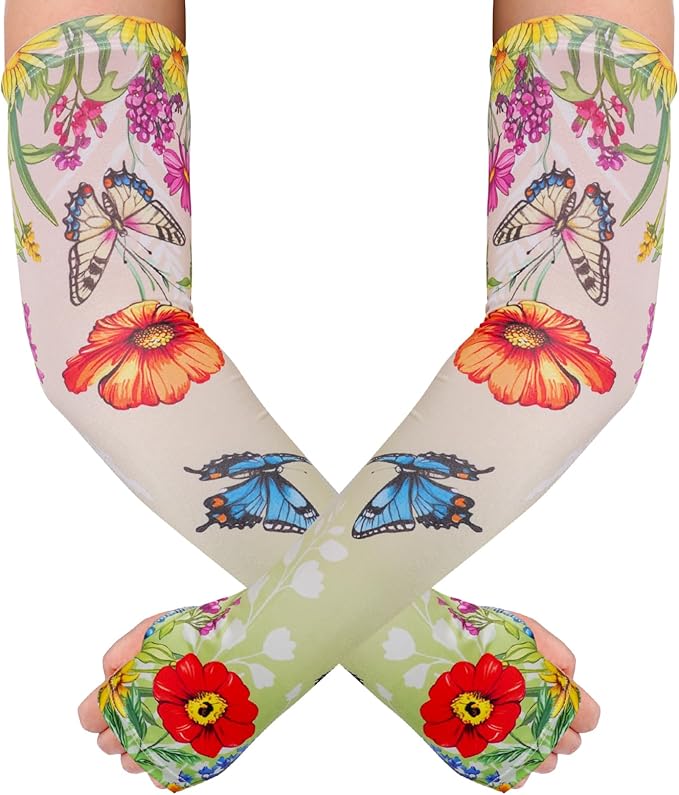 Gardening Sleeves, Butterfly Pattern, Thorn Proof, Sun Protection, Arm Cooling, Gardener Arm Protector Gloves, Women's One Size, Multicolor, Classic Style