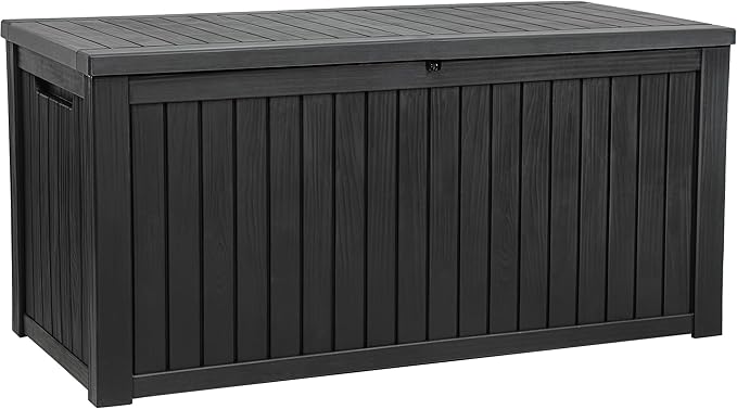 YITAHOME 180 Gallon XL Deck Box Large Outdoor Storage w/Divider for Patio Furniture,Outdoor Cushions, Garden Tools, Sports Equipment and Pool Supplies, Waterproof, Resin, Lockable, Black