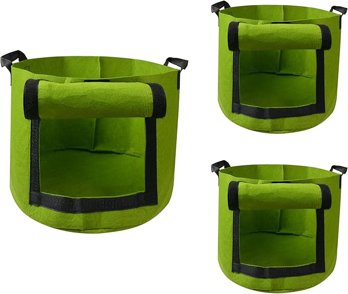 Grow Bags, Aeration Fabric Pots with Handles, Pot for Plants-3 of Pack(10 Gallon-Green)