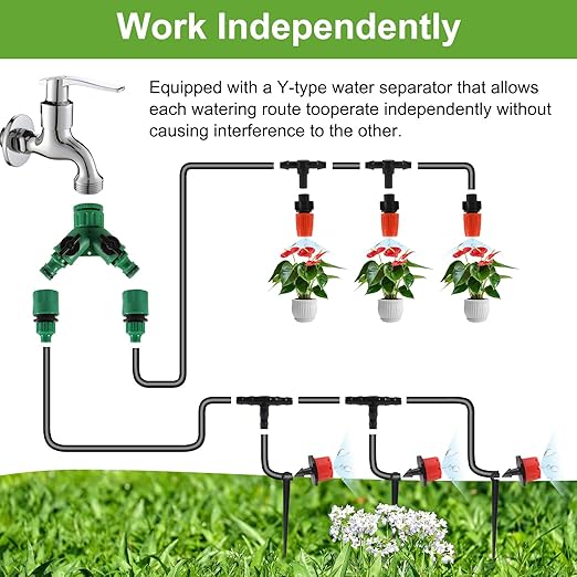 98FT Drip Irrigation System, Micro Garden Drip Irrigation System with 1/4 inch Tubing & Adjustable Misting Nozzle Sprinkler, Automatic Watering System for Greenhouse, Yard, Lawn, Plant
