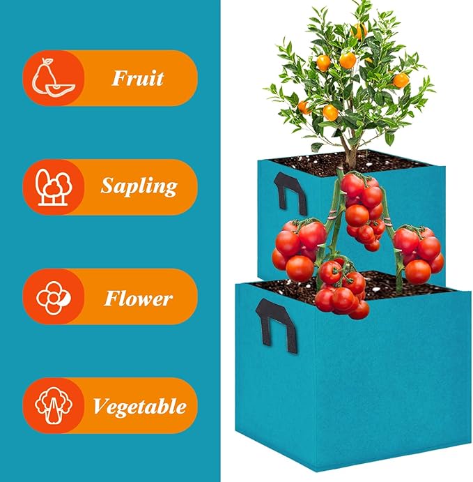 Square Grow Bags, Garden Fabric Planter Container with Handles Bed Flower Vegetables Pots 1MM Thickness Economic Colorful (Blue,13.78x13.78x13.78 Square)