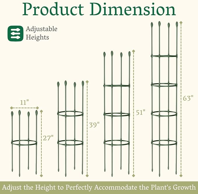 2 Pack Heavy Duty Round Tomato Cage | 63 Inch Rustproof Steel Core Plastic Coated Garden Tomato Trellis | Metal Large Plant Support for Tomato, Cucumber, Beans, Flowers, Vegetables Indoor Outdoor