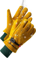 Kids Waterproof Winter Work Gloves, Deerskin Suede Leather, Insulated Warm Windproof Boys Girls Winter Work Gloves Age 5-14 (Large (12-14 Years Old), Yellow)