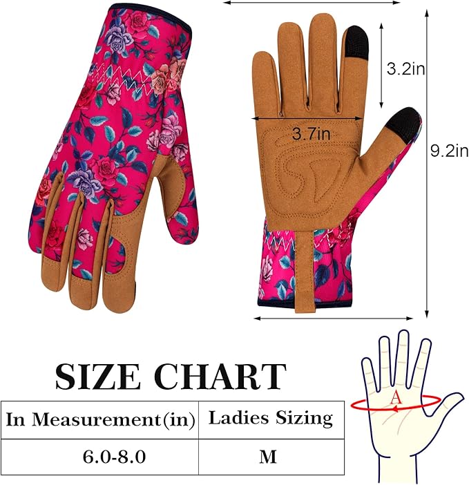 Leather Gardening Gloves for Women Thorn Proof Garden Gloves Touch Screen Working Gloves Gifts,M