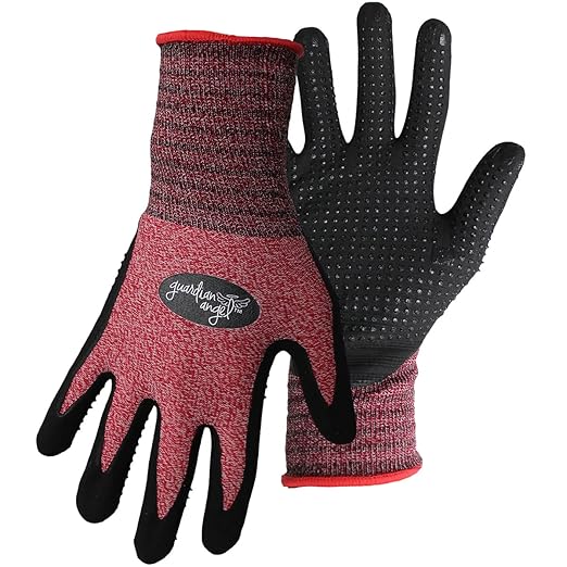 BOSS Unisex Guardian Angel Dotted Nitrile Palm Work Gloves, Superior Grip, Abrasion Resistant, 1-Pack, X-Small (8444XS), Purple/Red/Black